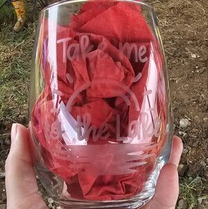 Hand Etched Take Me To The Lake Wine Glass